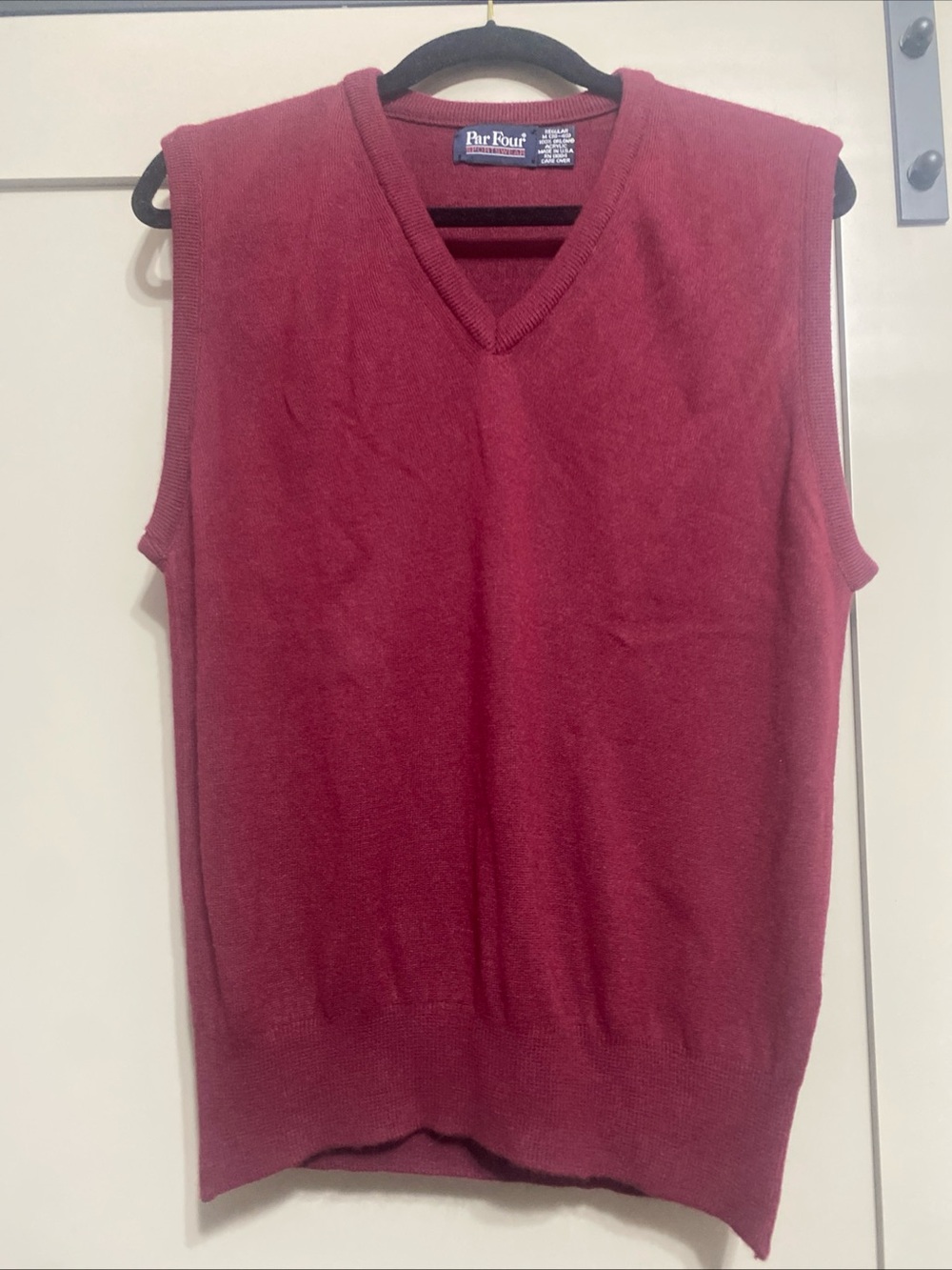 Vintage 80’s Par Four Men's V-Neck Sweater Vest in Wine Red